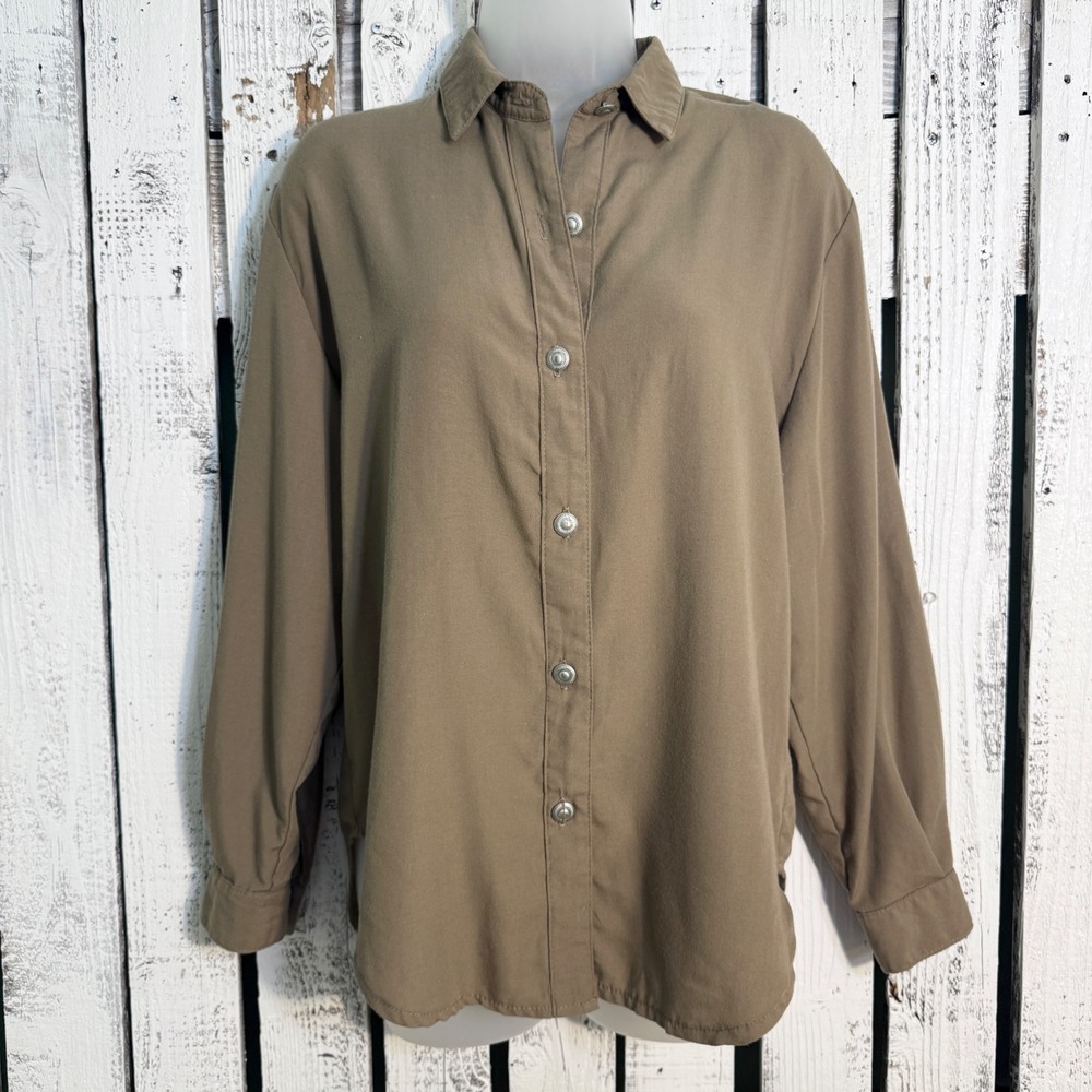 Vtg 90s Cactus Flower Brown Rayon Button Up‎ Shirt Women's S Long Sleeve Western